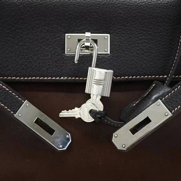 AUTHENTIC KELLY 35 RARE 2 tone brown Amazonia calfskin satchel bag - Picture 7 of 16